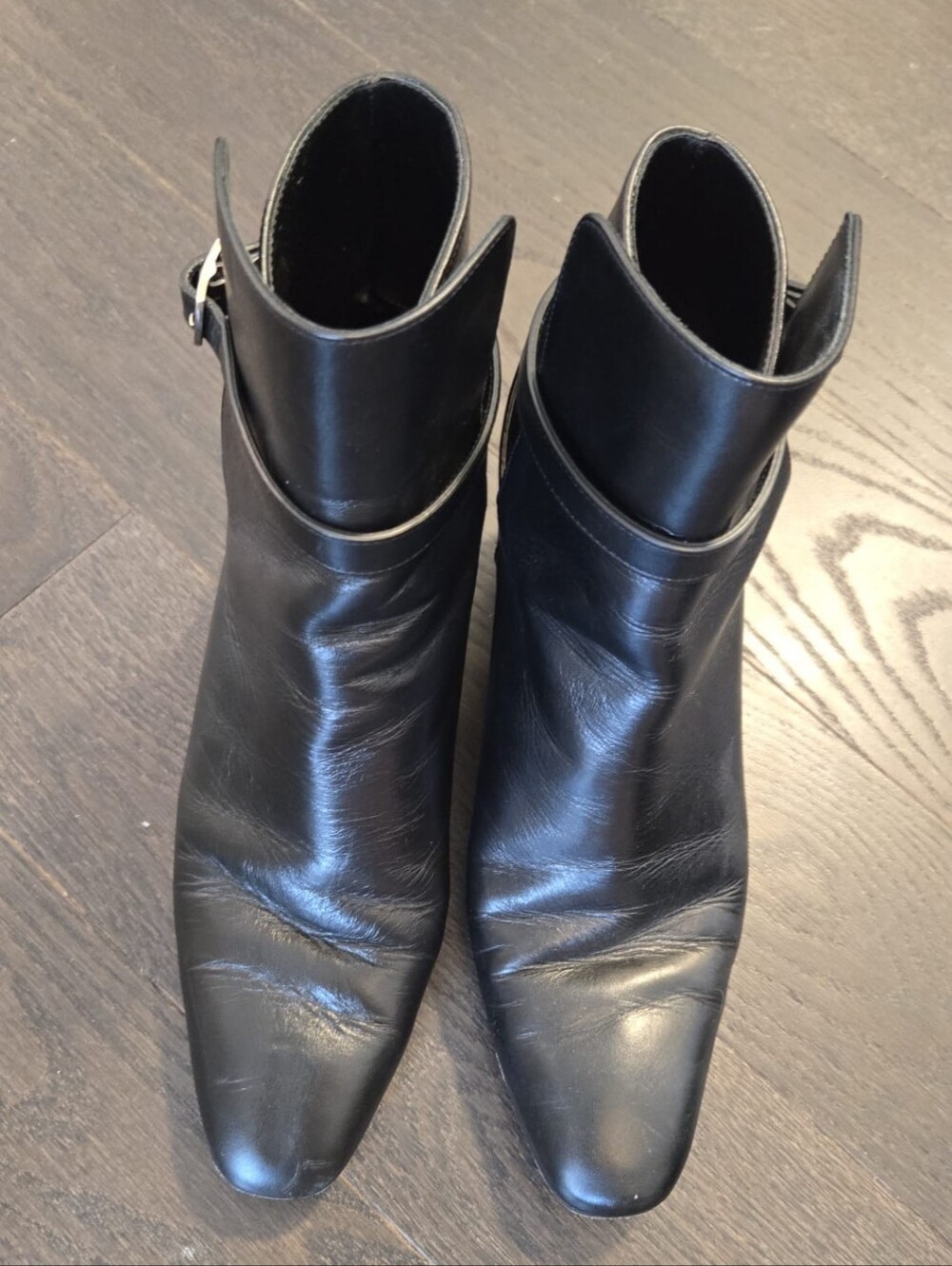 Saint Laurent Black Leather Pointed Ankle Booties with Side Strap